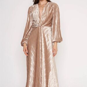 4SI3NNA Cream Long Sleeve Textured Maxi Dress S